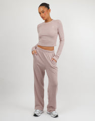 Monique Simmi Studios Soft Stripe Fine Ribbed Long Sleeve Top In Pink