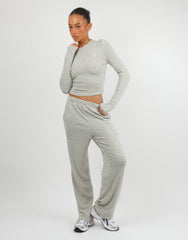 Mila Simmi Studios Soft Stripe Fine Ribbed Trouser In Cream