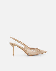 Saskia Beige Mesh Bow Detail Slingback Courts