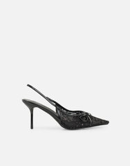 Saskia Black Mesh Bow Detail Slingback Courts