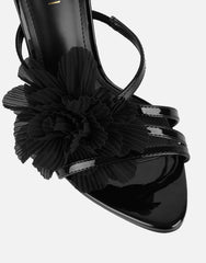 Tina Black Patent Flower Detail Heeled Sandals