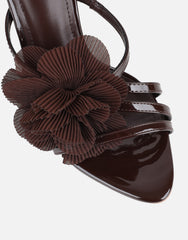 Tina Chocolate Patent Flower Detail Heeled Sandals