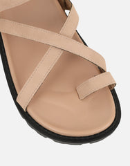 Verity Beige Nubuck Strappy Chunky Footbed Sandals