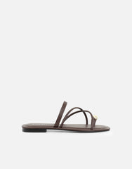 Zina Brown Gold Toe Detail Flat Sandals