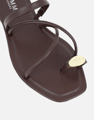 Zina Brown Gold Toe Detail Flat Sandals