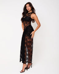 Harlem Black Lace Tie Front Maxi Dress