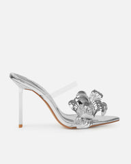 Acacia Silver Clear Flower Mules