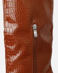 Adler Tan Faux Croc Wedge Knee High Boots
