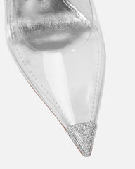 Athenos Clear Silver Mirror Diamante Toe Court Shoes