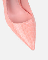 Kamii Pink Patent Faux Croc Effect Court Shoes
