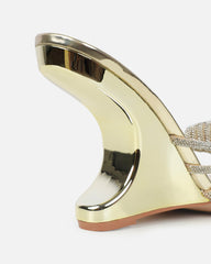 Dreaa Gold Mirror Diamante Twist Wedge Sandals