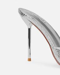 Akia Silver Faux Snake Evil Eye Stiletto Mules