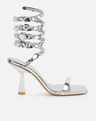 Amor Silver Mirror Diamante Spiral Sandals