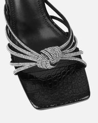 Estelleah Black Faux Snake Print Diamante Mid Heel Mules