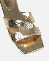 Cherie Gold Metallic Faux Croc Print Flat Sandals