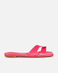 Cherie Hot Pink Faux Croc Print Flat Sandals