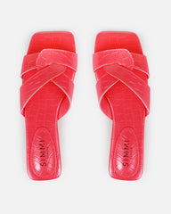 Cherie Hot Pink Faux Croc Print Flat Sandals