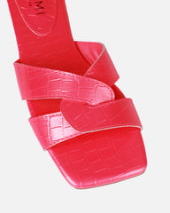 Cherie Hot Pink Faux Croc Print Flat Sandals