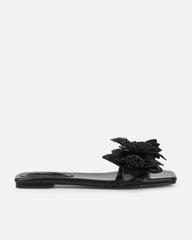 Miray Black Flower Flat Slides