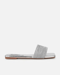 Bethan Silver Metallic Diamante Flat Sandals