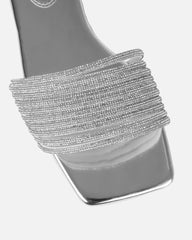 Bethan Silver Metallic Diamante Flat Sandals