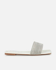 Bethan White Pearled Diamante Flat Sandals