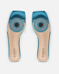 Clem Clear Aqua Blue Metallic Evil Eye Flat Sandals