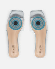 Clem Clear Silver Mirror Evil Eye Flat Sandals
