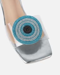 Clem Clear Silver Mirror Evil Eye Flat Sandals
