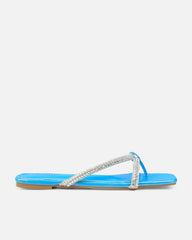 Visha Blue Faux Snake Effect Diamante Flat Sandals