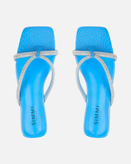 Visha Blue Faux Snake Effect Diamante Flat Sandals