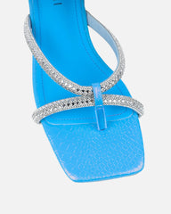 Visha Blue Faux Snake Effect Diamante Flat Sandals