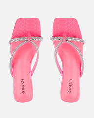 Visha Pink Faux Snake Effect Diamante Flat Sandals