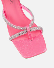 Visha Pink Faux Snake Effect Diamante Flat Sandals