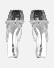 Visha Silver Mirror Effect Diamante Flat Sandals