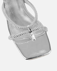 Visha Silver Mirror Effect Diamante Flat Sandals
