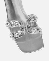 Billie Silver Metallic Diamante Slider Sandals
