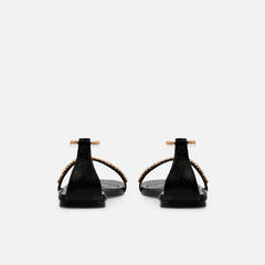 Hestia Black Ankle Chain Flat Sandals