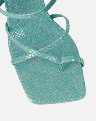Apollo Blue Shimmer Faux Snake Strappy Mid Heel Mules
