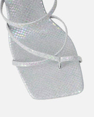 Apollo Silver Shimmer Faux Snake Strappy Mid Heel Mules