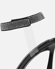 Angela Black Diamante Anklet Heeled Sandals