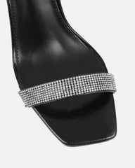 Angela Black Diamante Anklet Heeled Sandals
