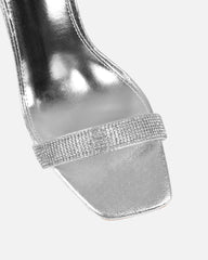 Angela Silver Mirror Diamante Anklet Heeled Sandals
