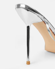 Anyah Silver Mirror Evil Eye Detail Tie Up Heels