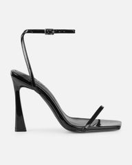 Apple Black Patent Flared Heeled Sandals