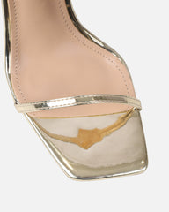Apple Gold Mirror Flared Heeled Sandals