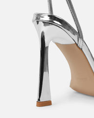 Apple Silver Mirror Flared Heeled Sandals