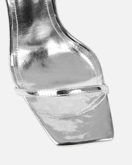 Apple Silver Mirror Flared Heeled Sandals