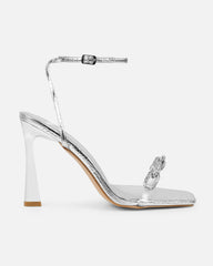 Appi Clear Silver Faux Snake Chain Detail Heeled Sandals