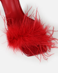 Princella red patent fluffy heeled sandal